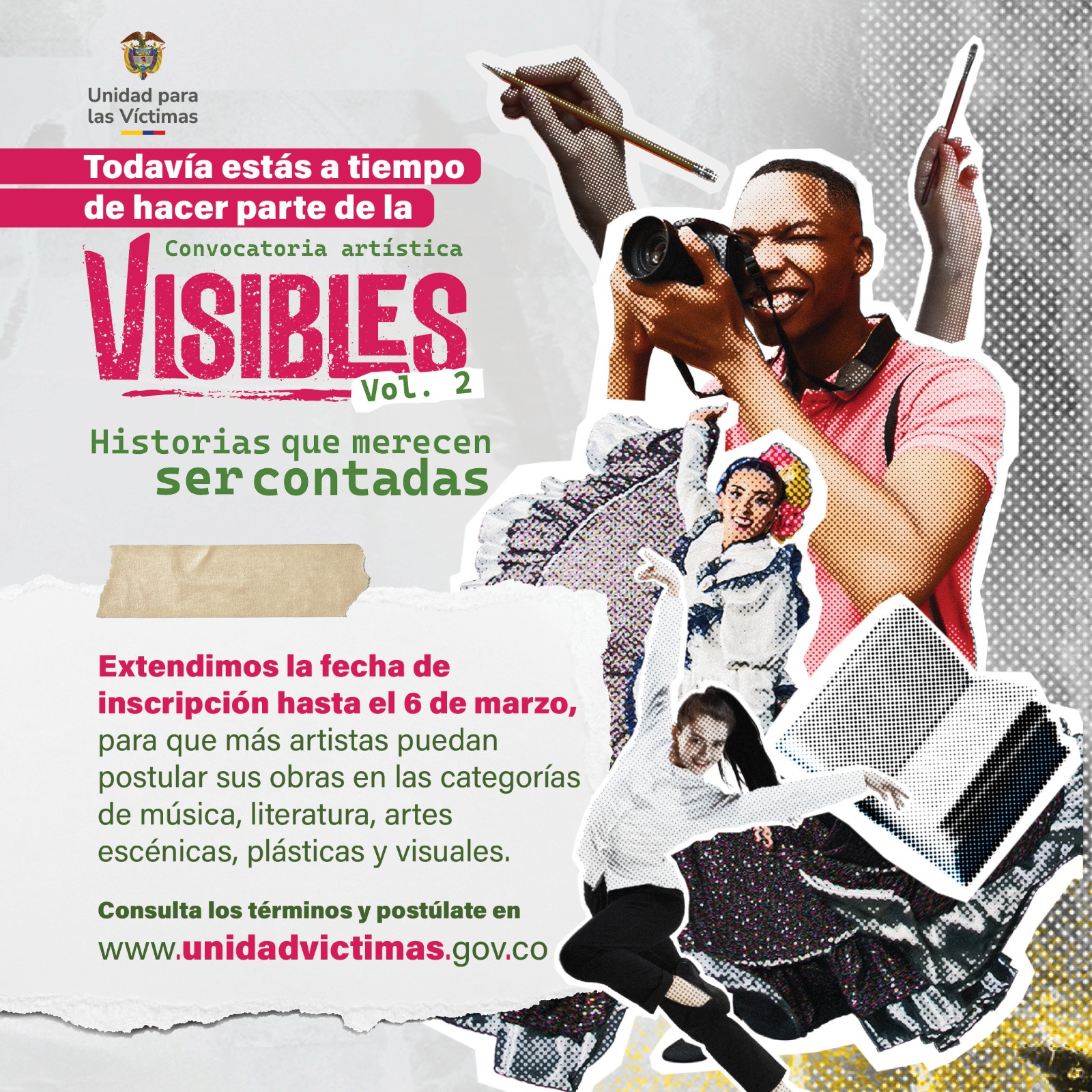 Artistas víctimas del conflicto podrán proyectar su talento en la nueva convocatoria “Visibles 2026”
